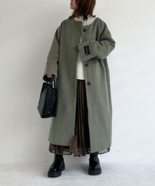 archives（アルシーヴ）の「ノーカラーコート（ノーカラーコート・レディース・アイボリー/ブラック/グレイッシュベージュ/グリーン・MEDIUM）」の7枚目の写真