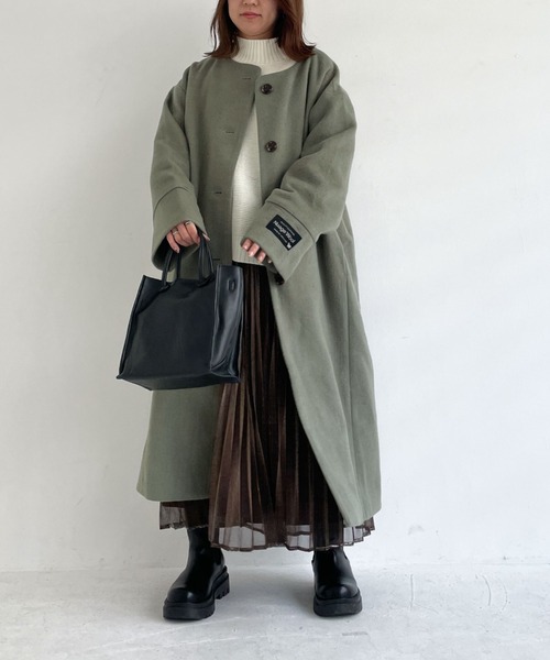 archives（アルシーヴ）の「ノーカラーコート（ノーカラーコート・レディース・アイボリー/ブラック/グレイッシュベージュ/グリーン・MEDIUM）」の17枚目の写真