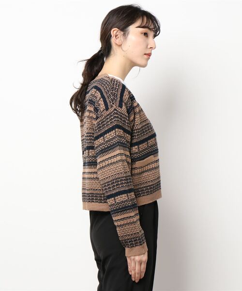 PICCIN（ピッチン）の「【WEB限定】ジャガードボーダーカーディガン（カーディガン/ボレロ・レディース・ブラウン/ブラック・L/M）」の3枚目の写真