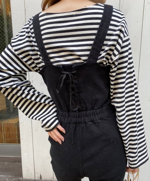 one after another NICE CLAUP（ワンアフターアナザーナイスクラップ）の「インナー次第でオールシーズン着れる。バックレースアップサロペット（サロペット/オーバーオール・レディース・ブラック/ブラック系その他/インディゴブルー/ピンク・FREE）」の19枚目の写真