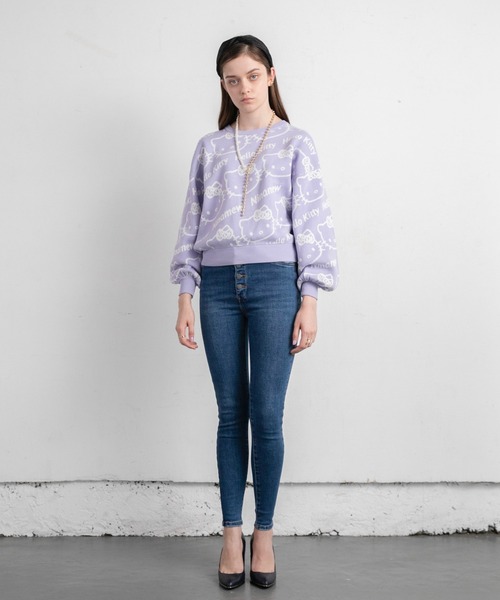 ハローキティコラボ（ハローキティコラボ）の「キティ総柄ニット（ニット/セーター・レディース・ブラック/パープル・FREE）」の3枚目の写真