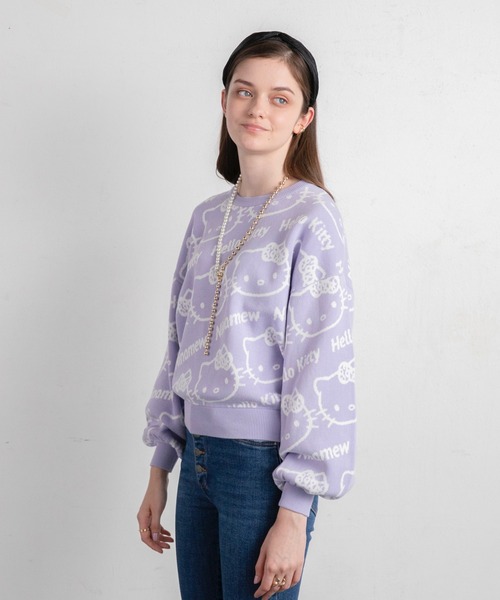 ハローキティコラボ（ハローキティコラボ）の「キティ総柄ニット（ニット/セーター・レディース・ブラック/パープル・FREE）」の4枚目の写真