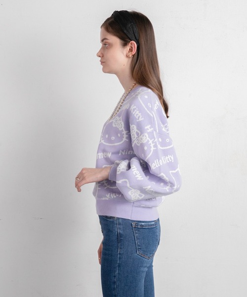 ハローキティコラボ（ハローキティコラボ）の「キティ総柄ニット（ニット/セーター・レディース・ブラック/パープル・FREE）」の6枚目の写真