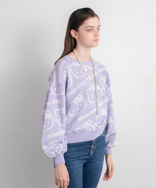 ハローキティコラボ（ハローキティコラボ）の「キティ総柄ニット（ニット/セーター・レディース・ブラック/パープル・FREE）」の5枚目の写真