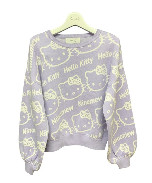 ハローキティコラボ（ハローキティコラボ）の「キティ総柄ニット（ニット/セーター・レディース・ブラック/パープル・FREE）」の9枚目の写真