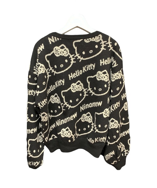 極美品 にゃー×HELLO KITTY コラボ ニット ハローキティホワイト 黒 スクエアニット HELLO KITTY ハローキティ ブラック