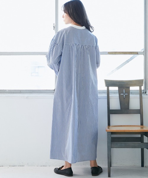 INCEDE（インシード）の「ストライプ バンドカラークレリックワンピース（シャツワンピース・レディース・ネイビー/レッド・LL/3L/M/L）」の11枚目の写真