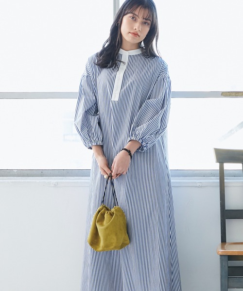 INCEDE（インシード）の「ストライプ バンドカラークレリックワンピース（シャツワンピース・レディース・ネイビー/レッド・LL/3L/M/L）」の12枚目の写真