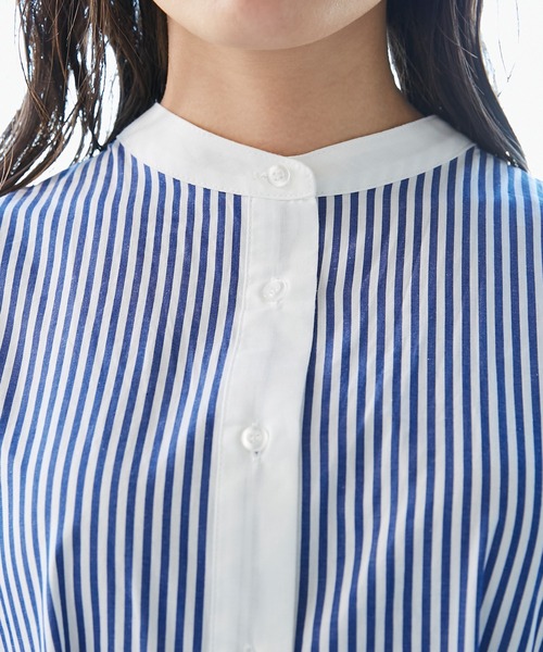 INCEDE（インシード）の「ストライプ バンドカラークレリックワンピース（シャツワンピース・レディース・ネイビー/レッド・LL/3L/M/L）」の15枚目の写真