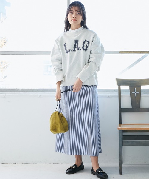 INCEDE（インシード）の「ストライプ バンドカラークレリックワンピース（シャツワンピース・レディース・ネイビー/レッド・LL/3L/M/L）」の16枚目の写真