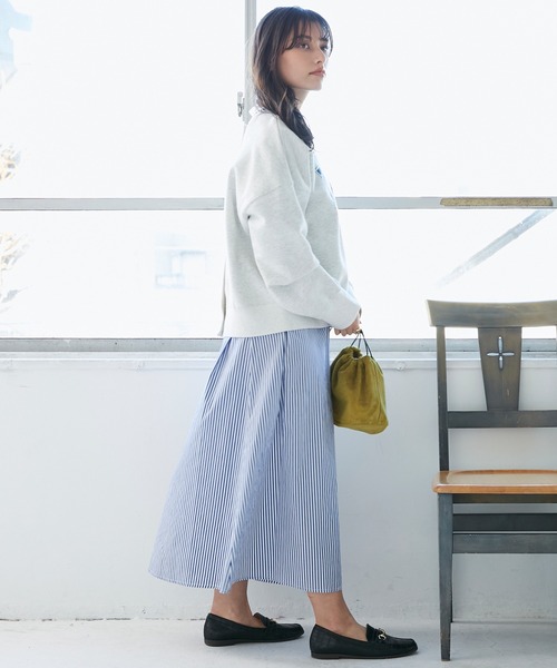 INCEDE（インシード）の「ストライプ バンドカラークレリックワンピース（シャツワンピース・レディース・ネイビー/レッド・LL/3L/M/L）」の17枚目の写真