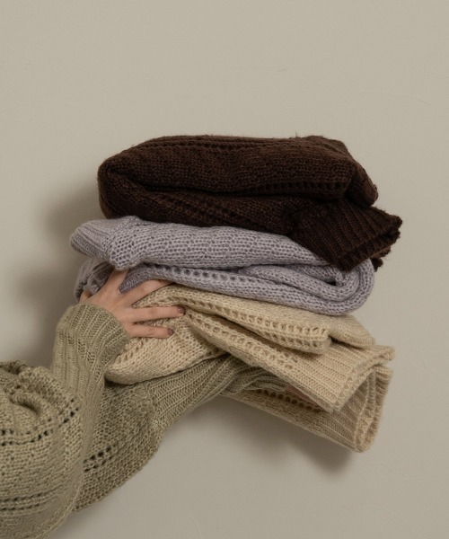 lawgy（ラウジー）の「long cuffs loose knit（ニット/セーター・レディース・ベージュ/ブラウン/アイボリー/ラベンダー・FREE）」の14枚目の写真