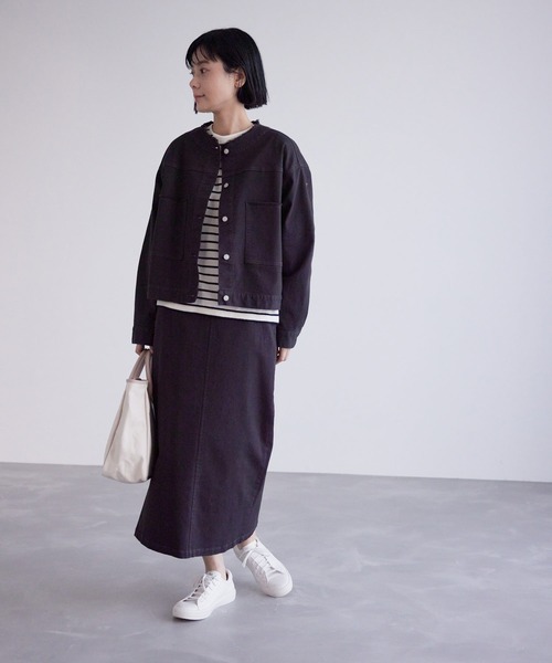 SALON adam et rope'（サロン アダム エ ロペ）の「カツラギストレッチフリンジネックブルゾン（ブルゾン・レディース・オフホワイト/チャコールグレー・FREE）」の22枚目の写真