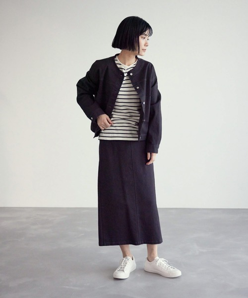 SALON adam et rope'（サロン アダム エ ロペ）の「カツラギストレッチフリンジネックブルゾン（ブルゾン・レディース・オフホワイト/チャコールグレー・FREE）」の12枚目の写真