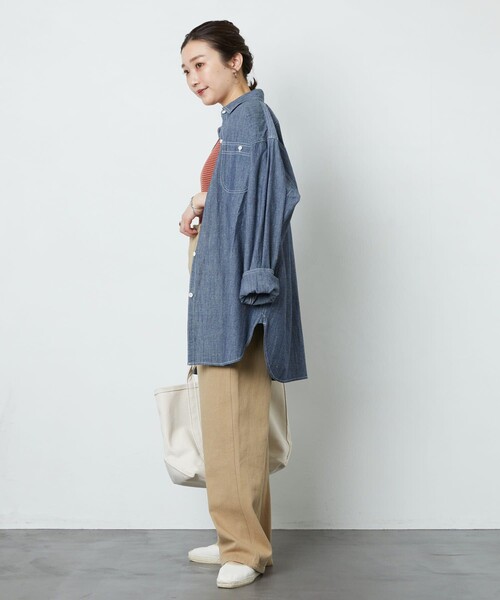 FREAK'S STORE（フリークスストア）の「▽【WEB限定】シャンブレーシャツ（シャツ/ブラウス・レディース・ブルー/ネイビー・ﾌﾘ-）」の3枚目の写真