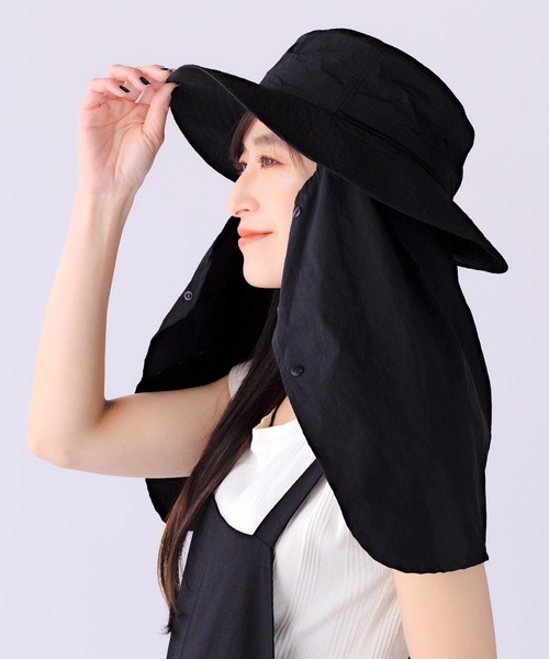 14+（イチヨンプラス）の「フェイスカバー付きサファリハット（ハット・レディース・ブラック/カーキ/オリーブ・LL/L）」の2枚目の写真