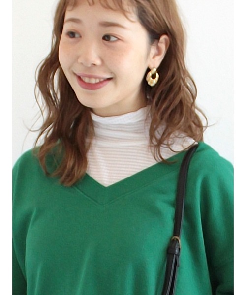 ehka sopo（エヘカソポ）の「ギンガムチェックメロー長袖カットソー（Tシャツ/カットソー・レディース・グレー/オフホワイト/グリーン/モカ・ﾌﾘ-）」の7枚目の写真