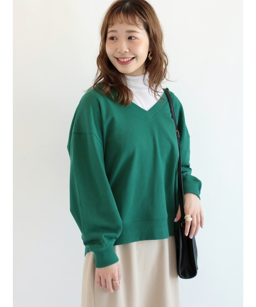 ehka sopo（エヘカソポ）の「ギンガムチェックメロー長袖カットソー（Tシャツ/カットソー・レディース・グレー/オフホワイト/グリーン/モカ・ﾌﾘ-）」の8枚目の写真