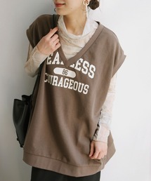 【shemoshelly】ユニフォームカレッジロゴ深Vネックカットソービッグベスト