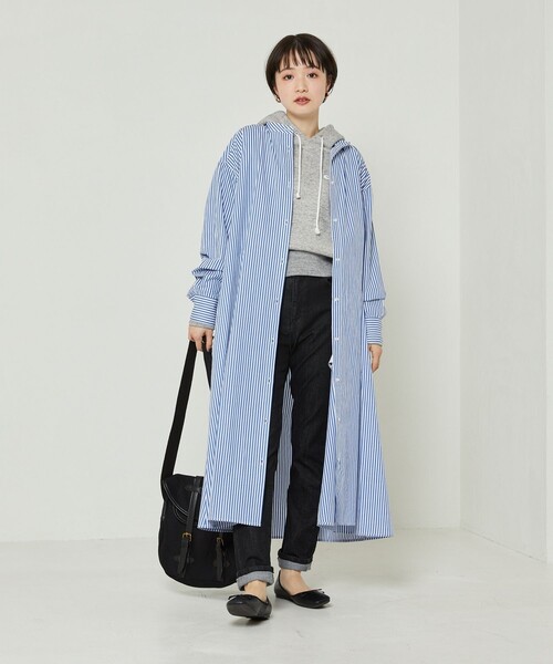 FREAK'S STORE(フリークスストア)の「マオカラーフレアシャツワンピース ストライプ(シャツワンピース・レディース・サックスブルー/グリーン・フリー)」の4枚目の写真