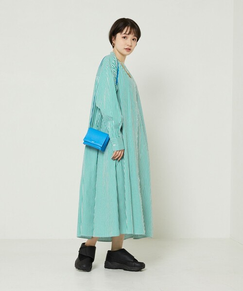 FREAK'S STORE(フリークスストア)の「マオカラーフレアシャツワンピース ストライプ(シャツワンピース・レディース・サックスブルー/グリーン・フリー)」の14枚目の写真