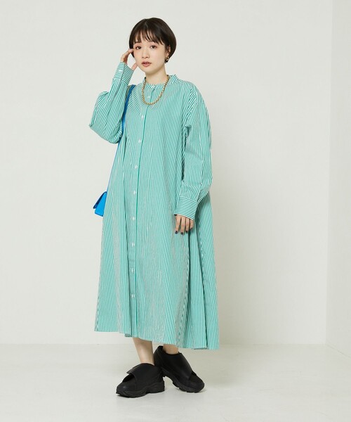 FREAK'S STORE(フリークスストア)の「マオカラーフレアシャツワンピース ストライプ(シャツワンピース・レディース・サックスブルー/グリーン・フリー)」の15枚目の写真