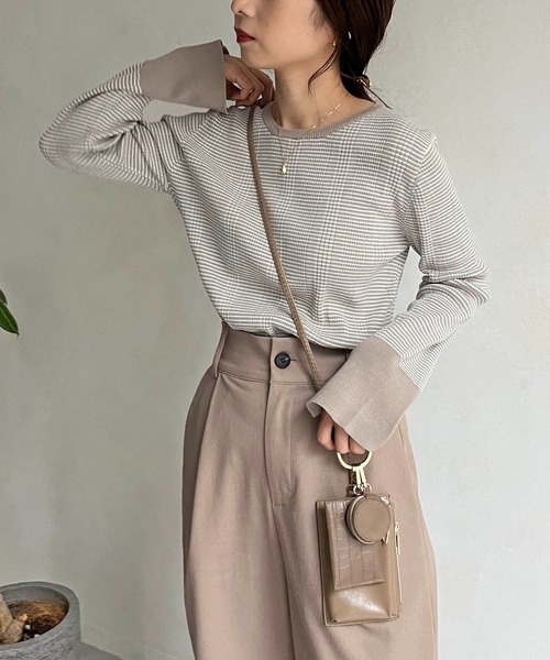 CAPRICIEUX LE'MAGE（カプリシューレマージュ）の「マルチボーダーリブプルオーバー（ニット/セーター・レディース・ブラック/ベージュ/グリーン・FREE）」の4枚目の写真