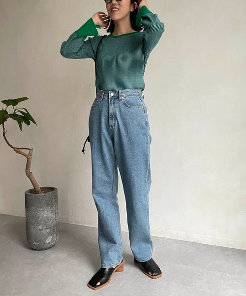 CAPRICIEUX LE'MAGE（カプリシューレマージュ）の「マルチボーダーリブプルオーバー（ニット/セーター・レディース・ブラック/ベージュ/グリーン・FREE）」の7枚目の写真