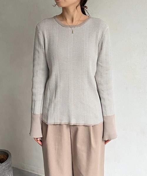 CAPRICIEUX LE'MAGE（カプリシューレマージュ）の「マルチボーダーリブプルオーバー（ニット/セーター・レディース・ブラック/ベージュ/グリーン・FREE）」の20枚目の写真