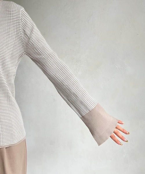 CAPRICIEUX LE'MAGE（カプリシューレマージュ）の「マルチボーダーリブプルオーバー（ニット/セーター・レディース・ブラック/ベージュ/グリーン・FREE）」の12枚目の写真