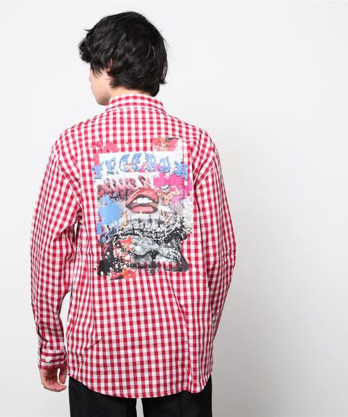 Kare/ME(カーミー)の「Kare/ME(カーミー)別注プリントチェックシャツ(シャツ/ブラウス・メンズ・ブラック/レッド・MEDIUM/LARGE/SMALL)」の5枚目の写真