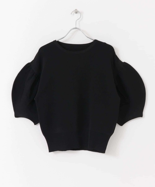 SENSE OF PLACE by URBAN RESEARCH（センスオブプレイスバイアーバンリサーチ）の「ランタンスリーブセーター(5分袖)（ニット/セーター・レディース・ブラック/ブルー/グリーン/アイボリー/ホワイト系その他/ピンクベージュ/オレンジ・ONE）」の4枚目の写真