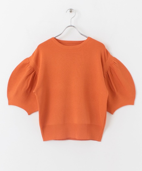 SENSE OF PLACE by URBAN RESEARCH（センスオブプレイスバイアーバンリサーチ）の「ランタンスリーブセーター(5分袖)（ニット/セーター・レディース・ブラック/ブルー/グリーン/アイボリー/ホワイト系その他/ピンクベージュ/オレンジ・ONE）」の9枚目の写真