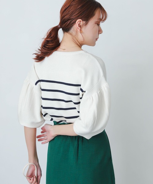 SENSE OF PLACE by URBAN RESEARCH（センスオブプレイスバイアーバンリサーチ）の「ランタンスリーブセーター(5分袖)（ニット/セーター・レディース・ブラック/ブルー/グリーン/アイボリー/ホワイト系その他/ピンクベージュ/オレンジ・ONE）」の19枚目の写真