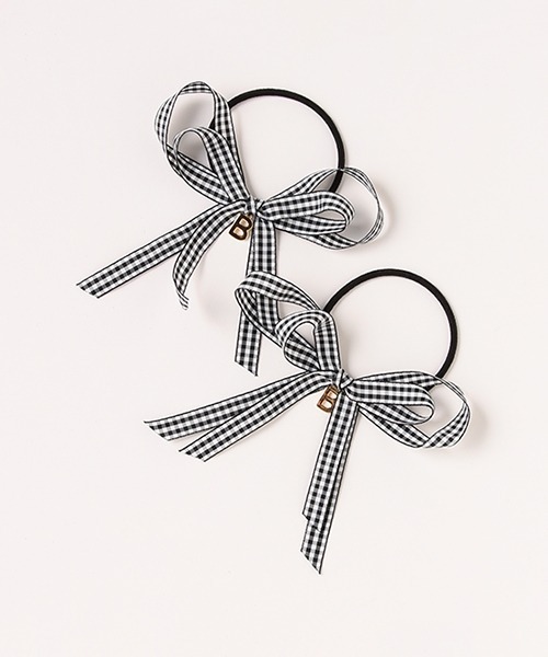 by LOVEiT(バイラビット)の「チェックリボンポニー(2個SET)【日本製】(ヘアゴム・キッズ・エメラルド/オレンジ/ホワイト/ピンク/ブラック・FREE)」の2枚目の写真