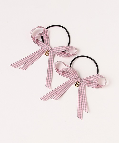 by LOVEiT(バイラビット)の「チェックリボンポニー(2個SET)【日本製】(ヘアゴム・キッズ・エメラルド/オレンジ/ホワイト/ピンク/ブラック・FREE)」の4枚目の写真