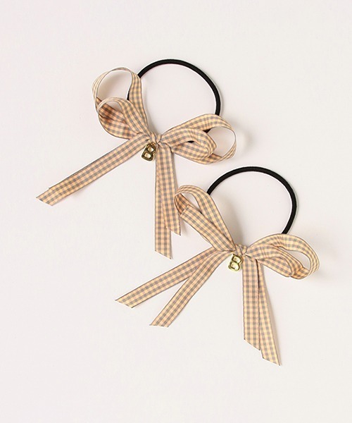 by LOVEiT(バイラビット)の「チェックリボンポニー(2個SET)【日本製】(ヘアゴム・キッズ・エメラルド/オレンジ/ホワイト/ピンク/ブラック・FREE)」の5枚目の写真