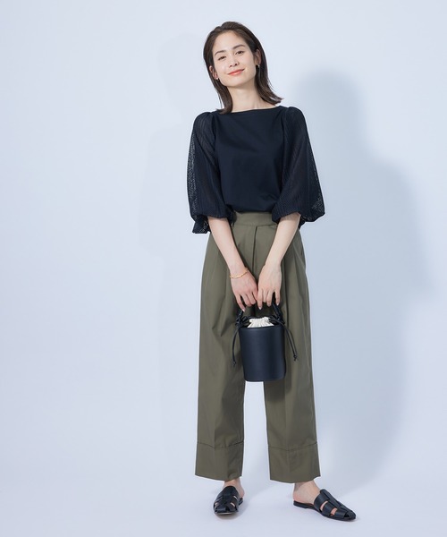 ROPE'（ロペ）の「カット×ラッセルレース  袖バルーンスリーブブラウス（Tシャツ/カットソー・レディース・ホワイト/ブラック/ダークブラウン・38）」の8枚目の写真