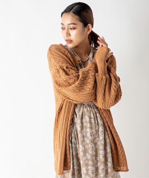 MILLION CARATS(ミリオンカラッツ)の「2WAY透かし編みニットカーディガン(ニット/セーター・レディース・ベージュ/オフホワイト/オレンジ・FREE)」の14枚目の写真
