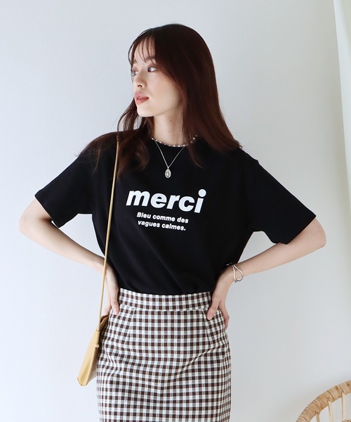 BLUEEAST（ブルーイースト）の「merciロゴTシャツ（Tシャツ/カットソー・レディース・ブラック/グレー/オフホワイト・MEDIUM）」の12枚目の写真