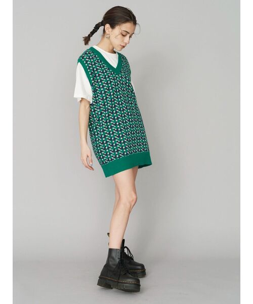 EVRIS（エヴリス）の「ジオメトリックパターンニットベスト（ニット/セーター・レディース・ブラック/ベージュ/グリーン・FREE）」の8枚目の写真