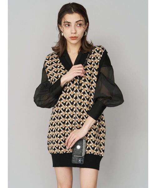 EVRIS（エヴリス）の「ジオメトリックパターンニットベスト（ニット/セーター・レディース・ブラック/ベージュ/グリーン・FREE）」の9枚目の写真