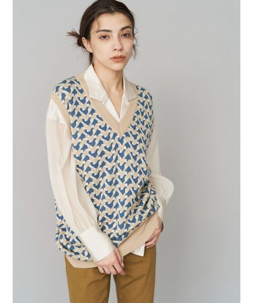 EVRIS（エヴリス）の「ジオメトリックパターンニットベスト（ニット/セーター・レディース・ブラック/ベージュ/グリーン・FREE）」の12枚目の写真