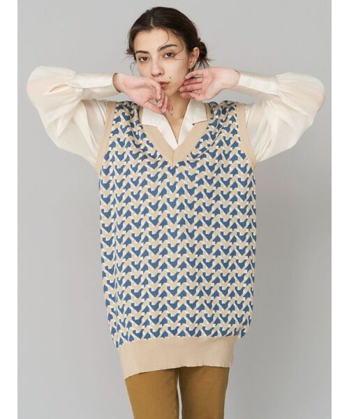 EVRIS（エヴリス）の「ジオメトリックパターンニットベスト（ニット/セーター・レディース・ブラック/ベージュ/グリーン・FREE）」の13枚目の写真