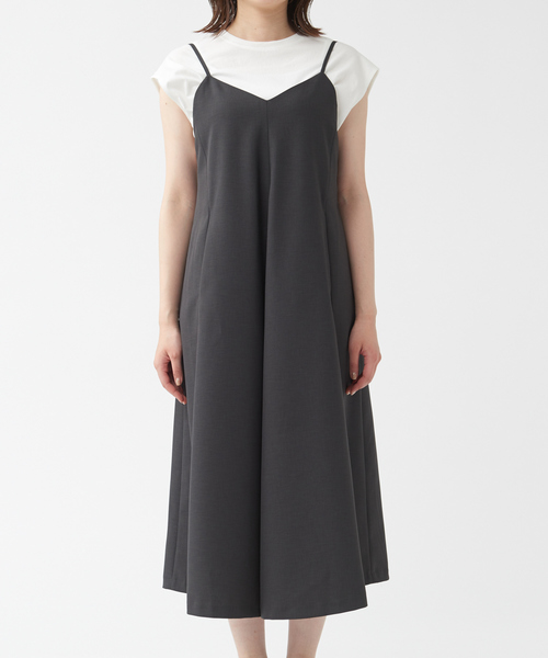 qualite（カリテ）の「ギャバストレッチフォルムキャミワンピース（ワンピース・レディース・ライム/チャコールグレー・38/36）」の8枚目の写真