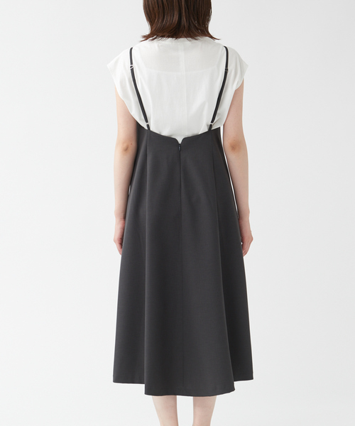 qualite（カリテ）の「ギャバストレッチフォルムキャミワンピース（ワンピース・レディース・ライム/チャコールグレー・38/36）」の10枚目の写真