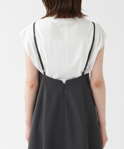 qualite（カリテ）の「ギャバストレッチフォルムキャミワンピース（ワンピース・レディース・ライム/チャコールグレー・38/36）」の11枚目の写真