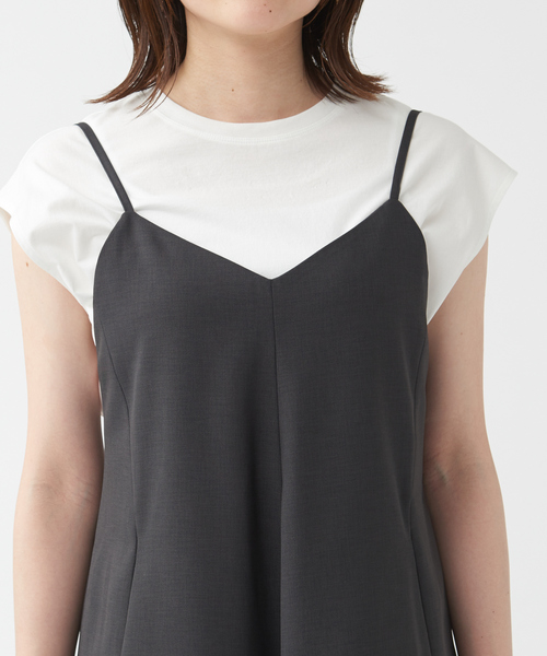 qualite（カリテ）の「ギャバストレッチフォルムキャミワンピース（ワンピース・レディース・ライム/チャコールグレー・38/36）」の12枚目の写真