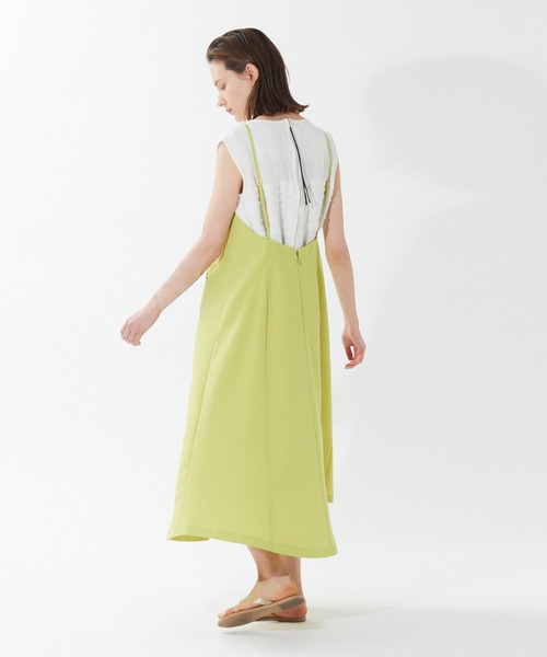 qualite（カリテ）の「ギャバストレッチフォルムキャミワンピース（ワンピース・レディース・ライム/チャコールグレー・38/36）」の21枚目の写真