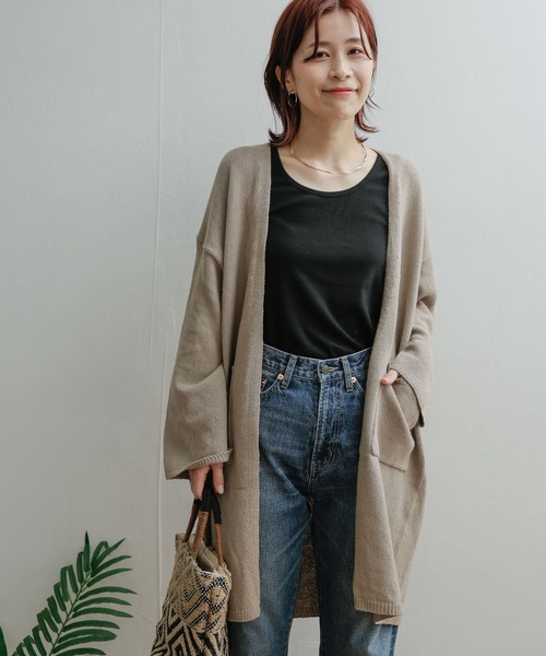 URBAN RESEARCH DOORS（アーバンリサーチドアーズ）の「コットンリネンロングカーディガン（カーディガン/ボレロ・レディース・ベージュ/アイボリー・MEDIUM）」の2枚目の写真